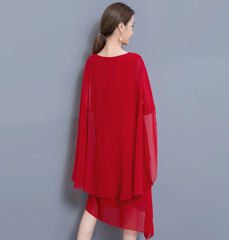 Шифон Асимметричная плюс Размеры накидка женское платье Vestidos лето Рубашка с короткими рукавами по колено платья большой Размеры вечерние платье одежда
