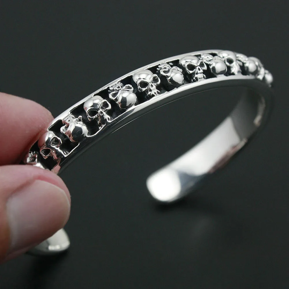Женский серебряный браслет в виде черепа мужской байкерский стиле панк 9A010
