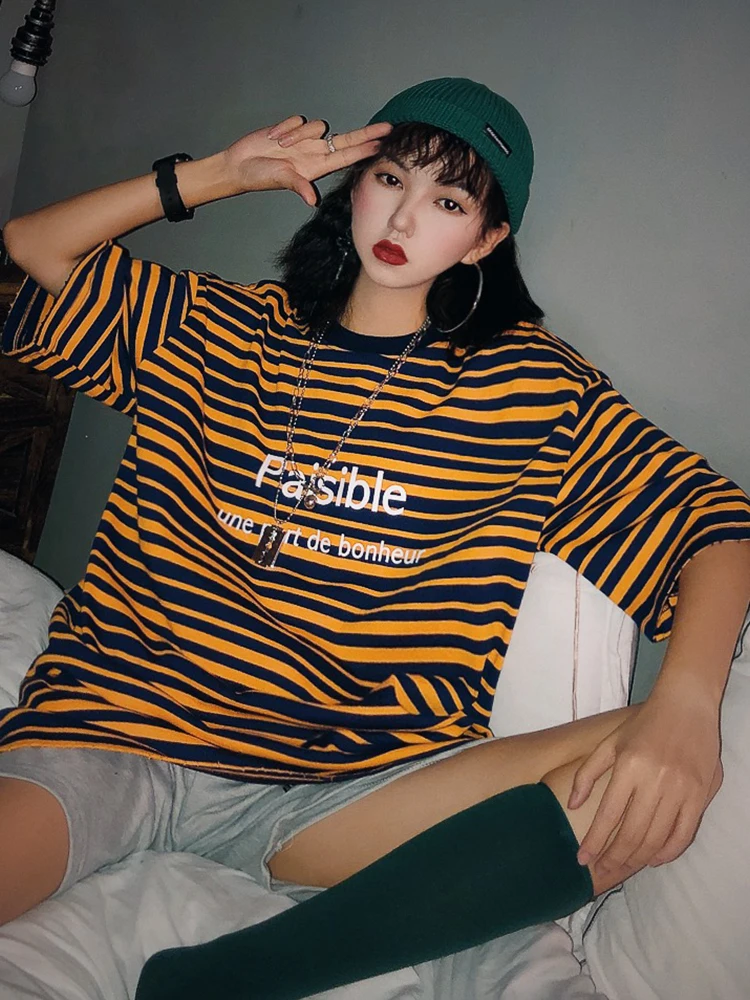 Jasmine's Домашняя цветная полосатая футболка boyfriend Fenersize большая версия средних и