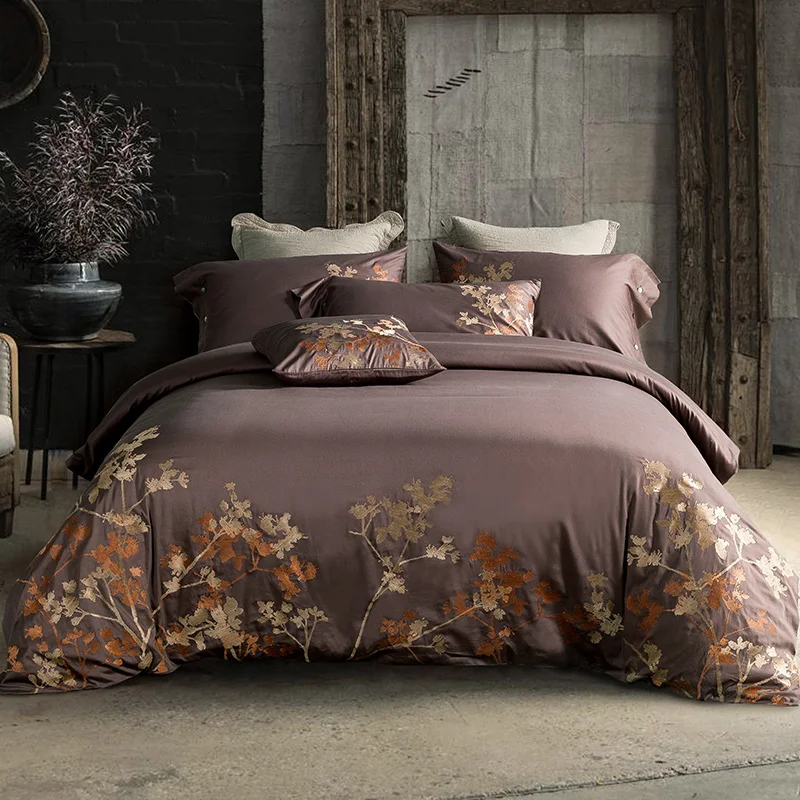 Комплект постельного белья из шелка и хлопка с вышивкой 4 шт.|sheet set|bed setbedding set |