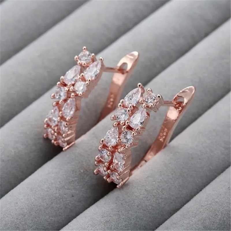 Роскошные серьги кольца с цирконом цвета розового золота для женщин ювелирные
