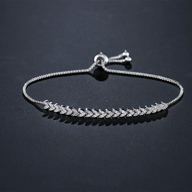 

Trendy Fashion Bride Jewelry Clear CZ Crystal Leaf Charm Cubic Zirconia Adjustable Chain Bracelets For Women Accessories