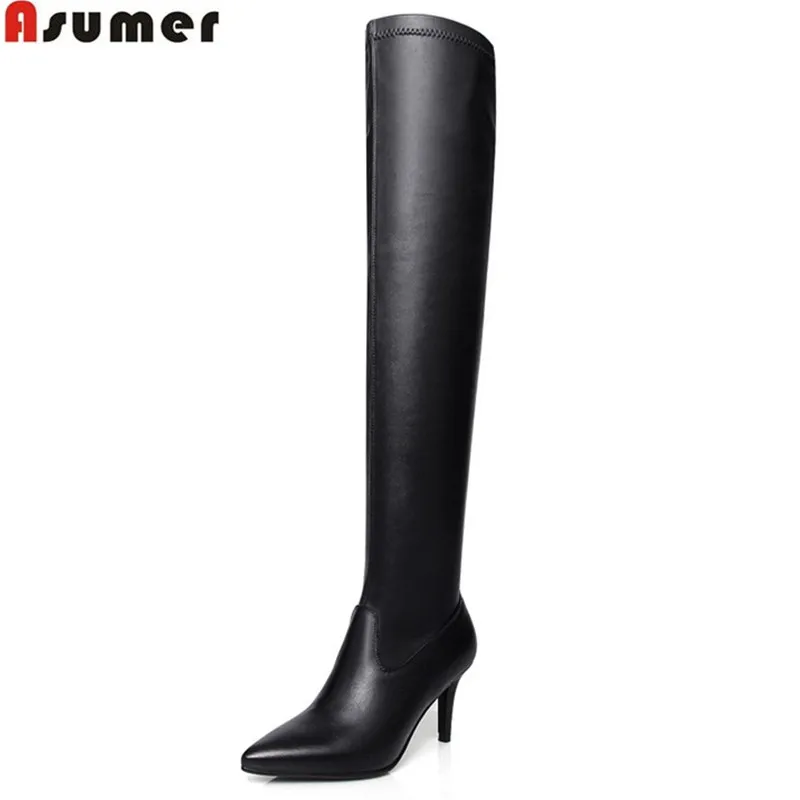 

ASUMER 2021 hot sale new arrive women over the knee boots black pointed toe ladies boots high quality pu +genuine leather boots