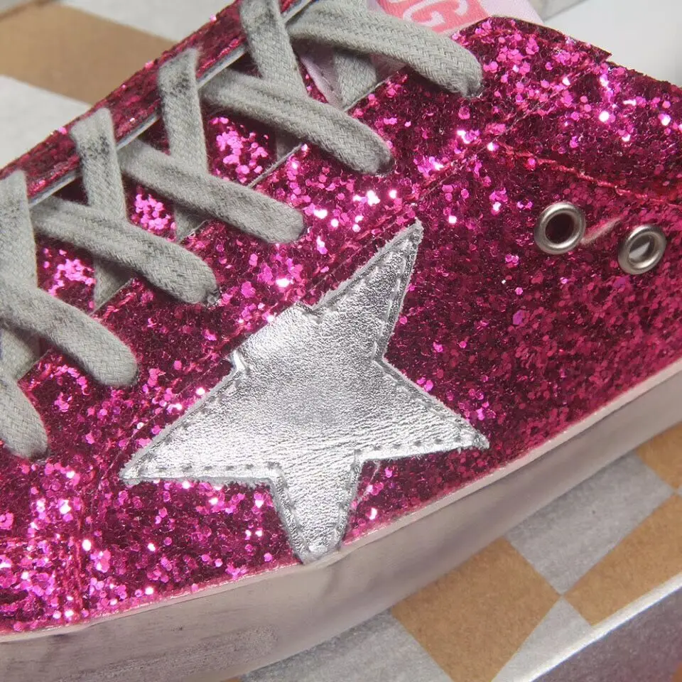 New Women Casual Shoes Glitter Leather Do Old Dirty Mixed Color Sequins Star trainers Sneakers Zapatos de Mujer 2018 | Обувь