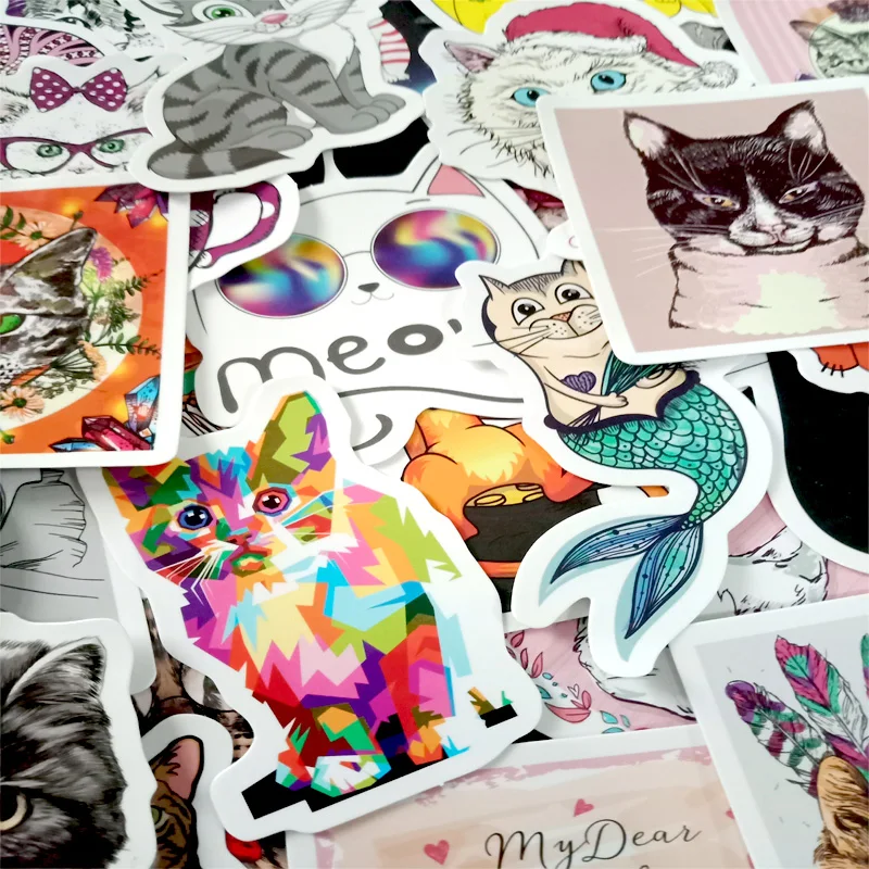 50 шт. милые наклейки для кошек письма дневные ручки карандаши граффити ванная