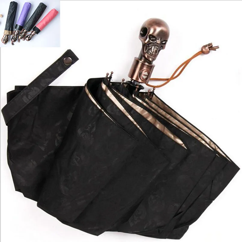 

Metal Skull Head Umbrella Female Male Rain Windproof Umbrella Fully-Automatic Portable Folding Umbrellas Umbrella Rain Women Men