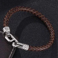 new design braided leather bracelet for men women stainless steel number 6 clasp bangles jewelry gift bb0325
