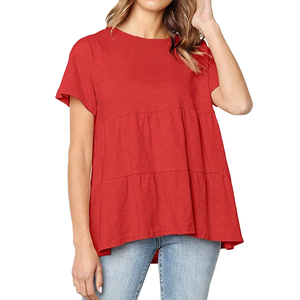 Женская рубашка с коротким рукавом JAYCOSIN летняя однотонная воланом и о вырезом