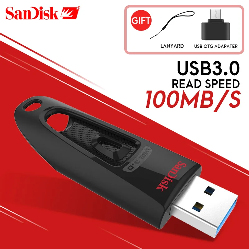 USB флеш-накопитель SanDisk 256 ГБ 128 64 32 16 3 0 100 МБ/с. мини-флешка в виде ключа для