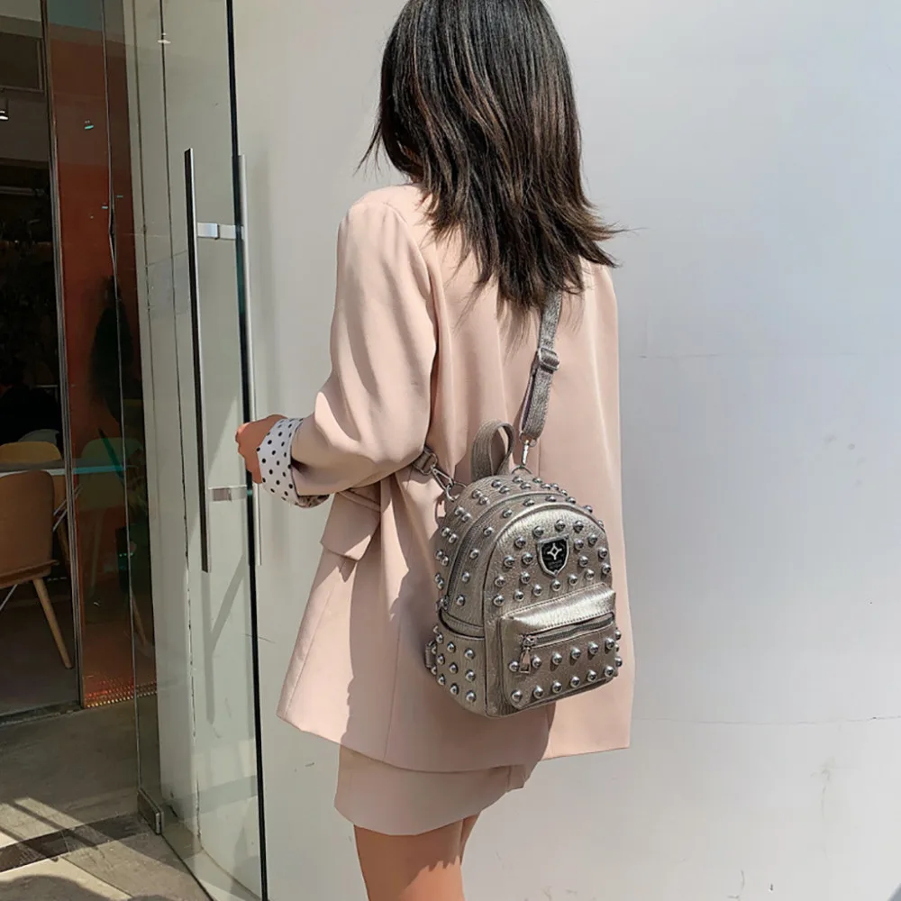 Studded versatile backpack fashion women's bag new casual backpack solid color student bag travel backpack Dropship Y612
