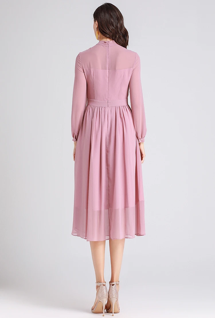 MoaaYina Fashion Designer Runway dress Spring Summer Women Dress Bow collar Ruffles Long sleeve Slim Elegant Dresses