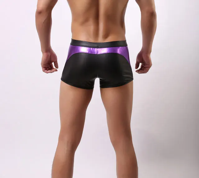 Сексуальные мужские лоскутные металлические боксеры шорты блестящий из