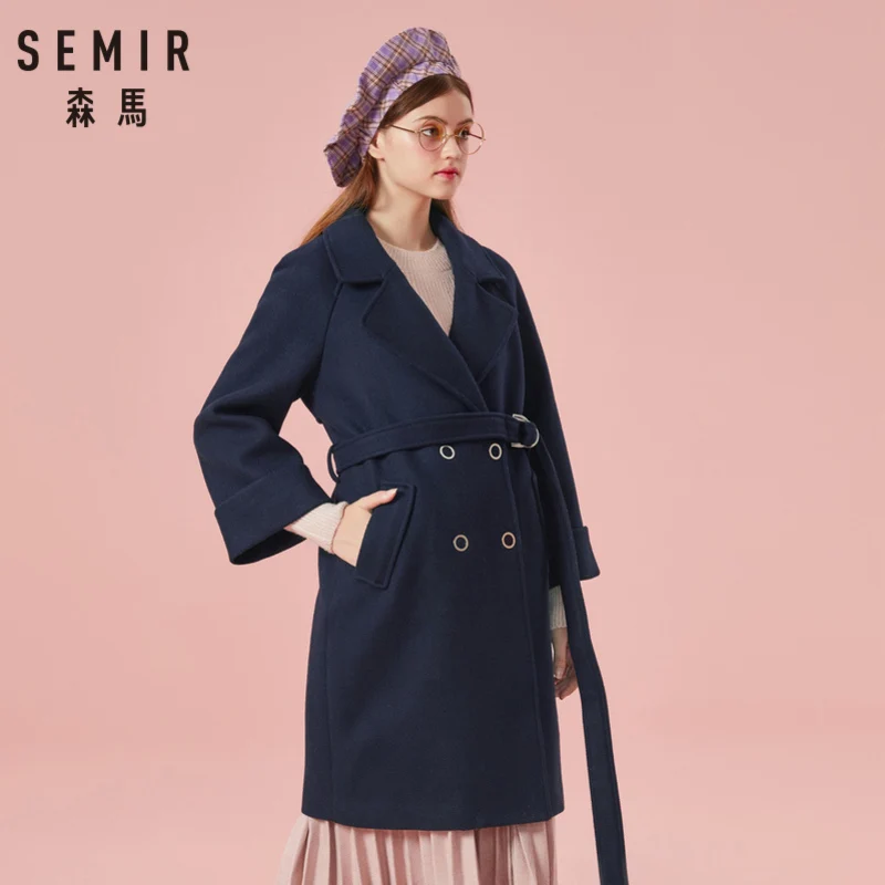 SEMIR женский двубортный Тренч Женское шерстяное пальто с наклонным карманом