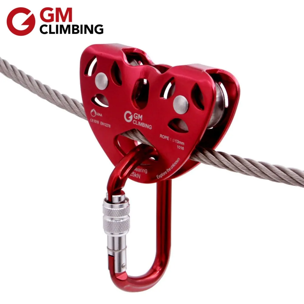 GM восхождение шарикоподшипник Zip Line шкив с овальным карабином CE/UIAA 25kN Высокое