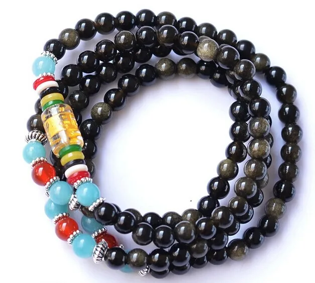 

6mm Natural Black Gold Obsidian Stone Bracelets ,Fine Obsidian 108pcs Jewelry Bracelets For Woman As Gifts,Can Drop Shipping