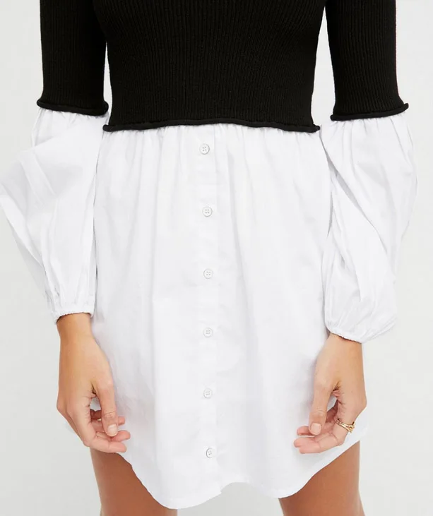 Парксайд ветер новый осень черный белый цвет patchwrork мини платье дамы в рубчик