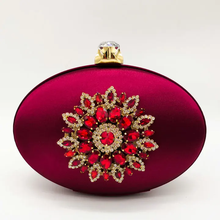 Wine Red Evening Bag Женская вечерняя сумочка Boutique De FGG, клатч-кошелек с цепочкой через плечо, с цветком из кристаллов, сумка для свадьбы, вечеринки - Цвет: Wine Red Evening Bag