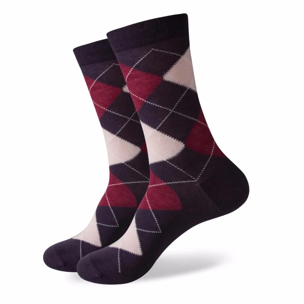 Матч Для мужчин Красочные Argyle хлопок экипажа Носки бренд Бизнес (5 пар/лот)|crew