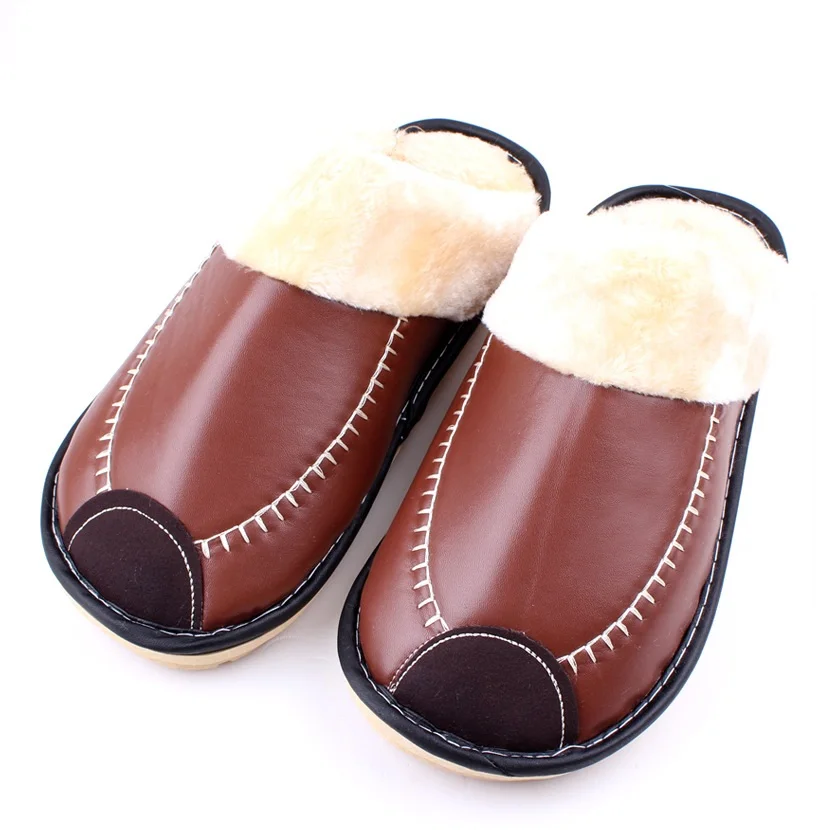 2016 мужчины и женщины в помещении тапочки зима теплая PU водонепроницаемый kapcie