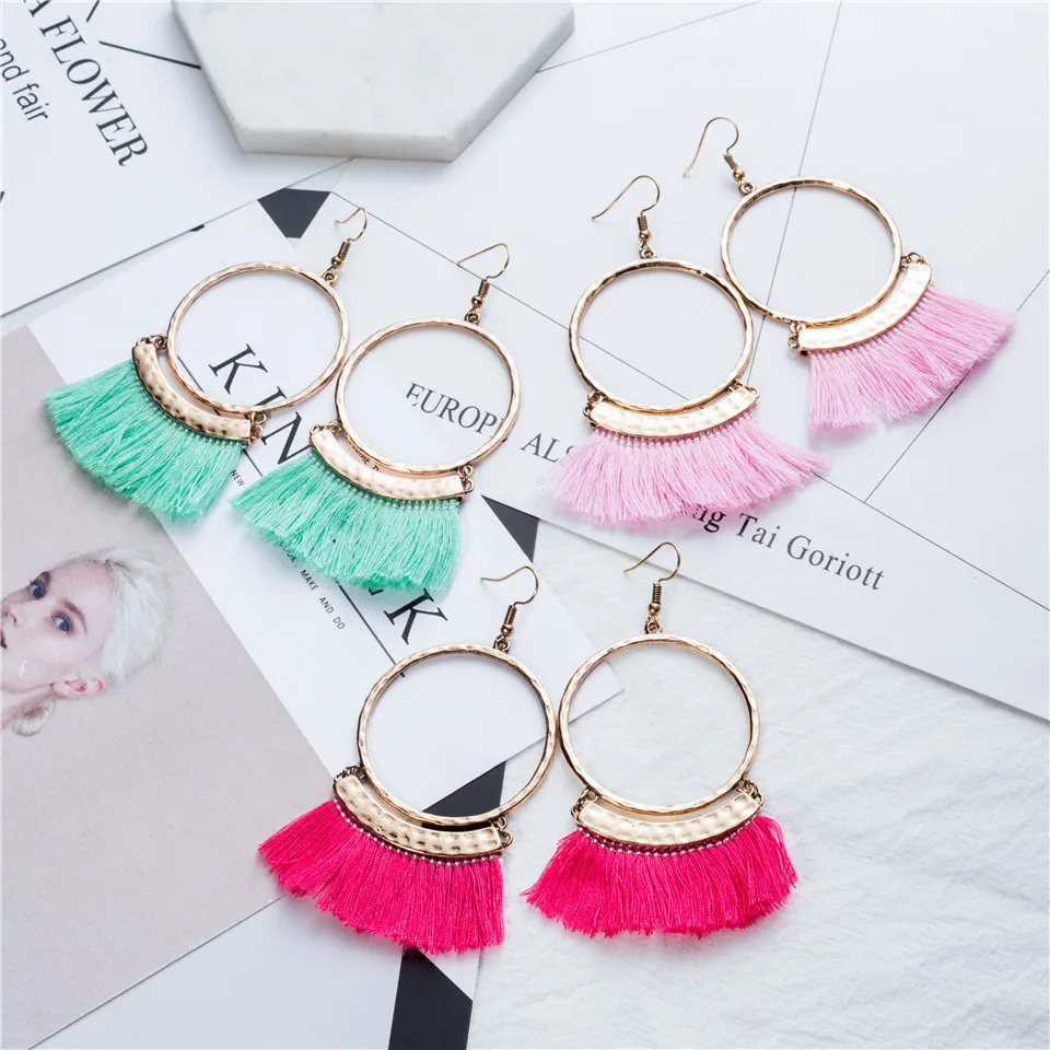 2019 Boho Этнические серьги с кисточками в богемном стиле большой золотистое круглое