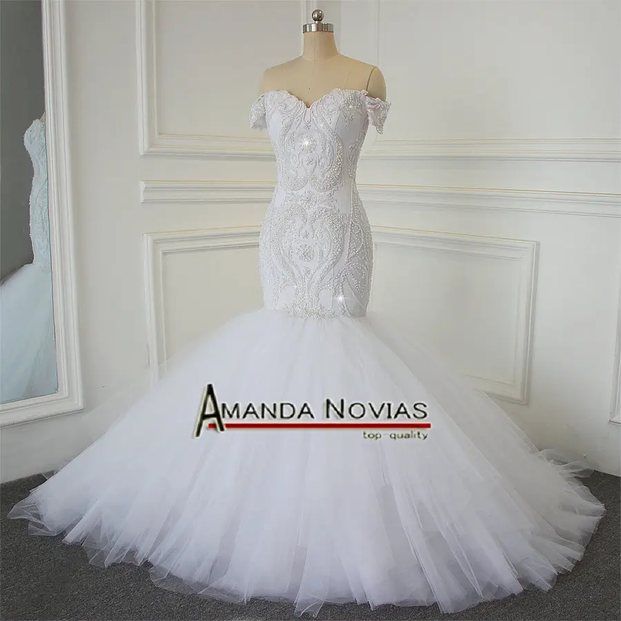 Роскошное платье Русалочки с бусинами 100% реальные фотографии Amanda Novias 2017 | Свадьбы