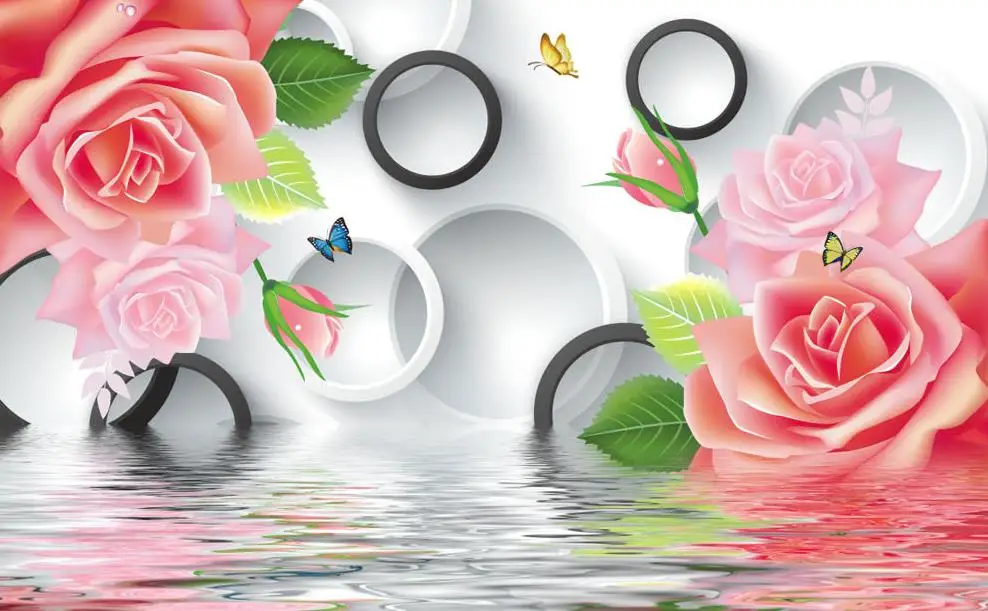 Розовые розы обои цветок на заказ 3d фрески papel parede настенные украшения|pink rose