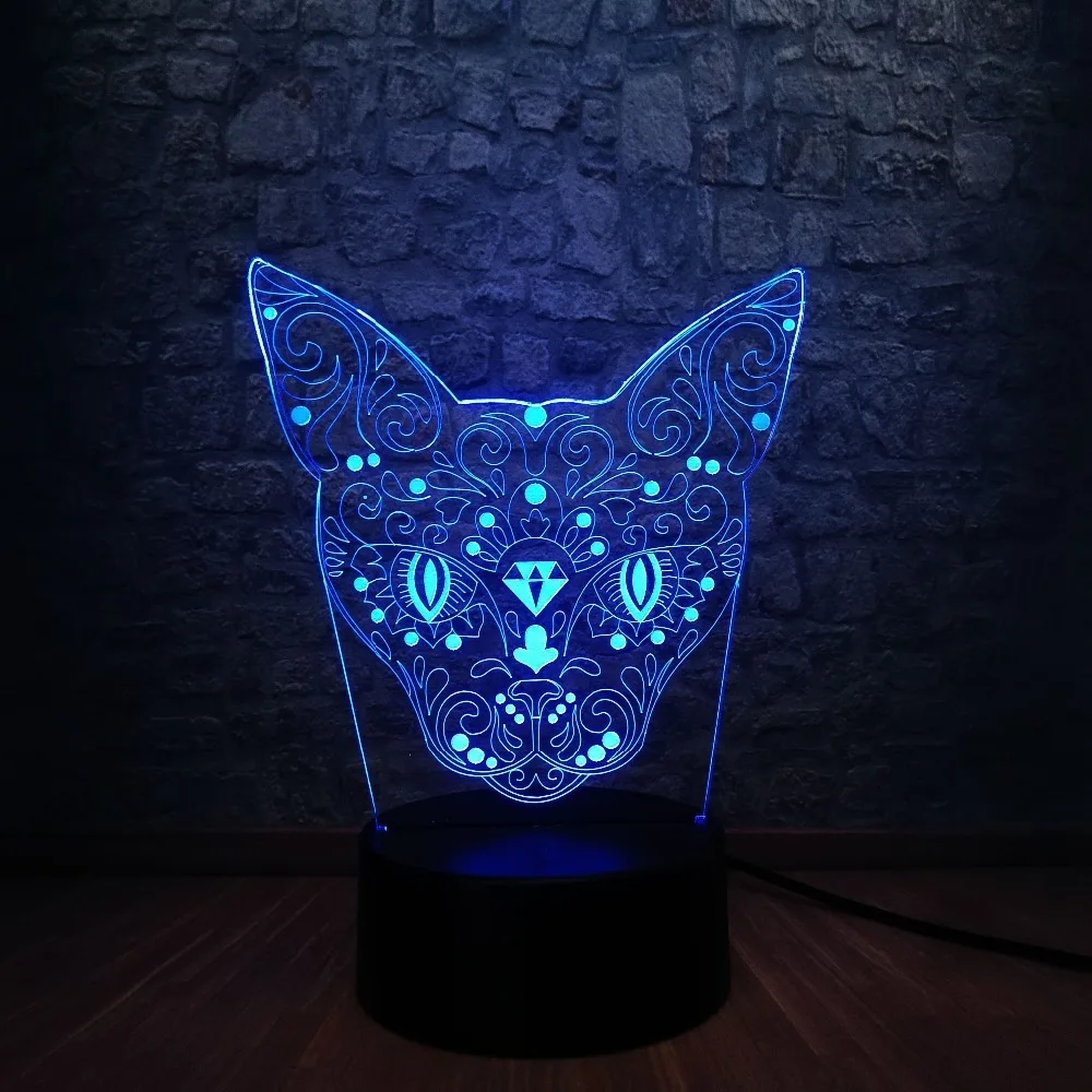 Новый таинственный животный Кот голова оленя 3D USB RC лампа 7 цветов Изменение