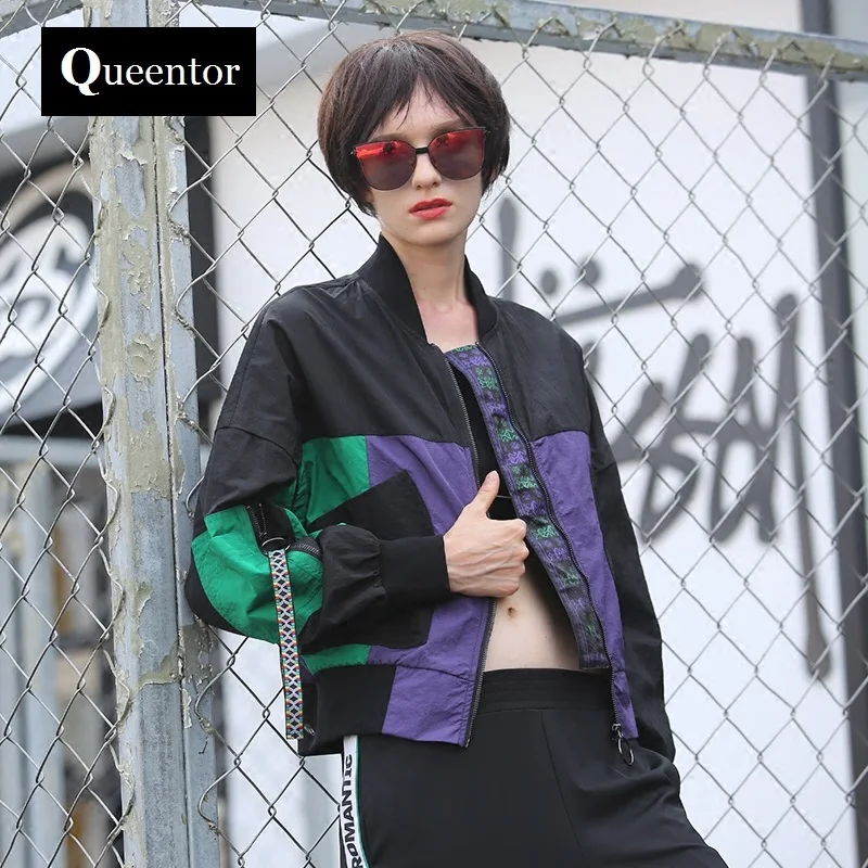 original 2018 brand spring new hit color short jacket loose casual fashion patchwork baseball coat women wholesale | Женская одежда