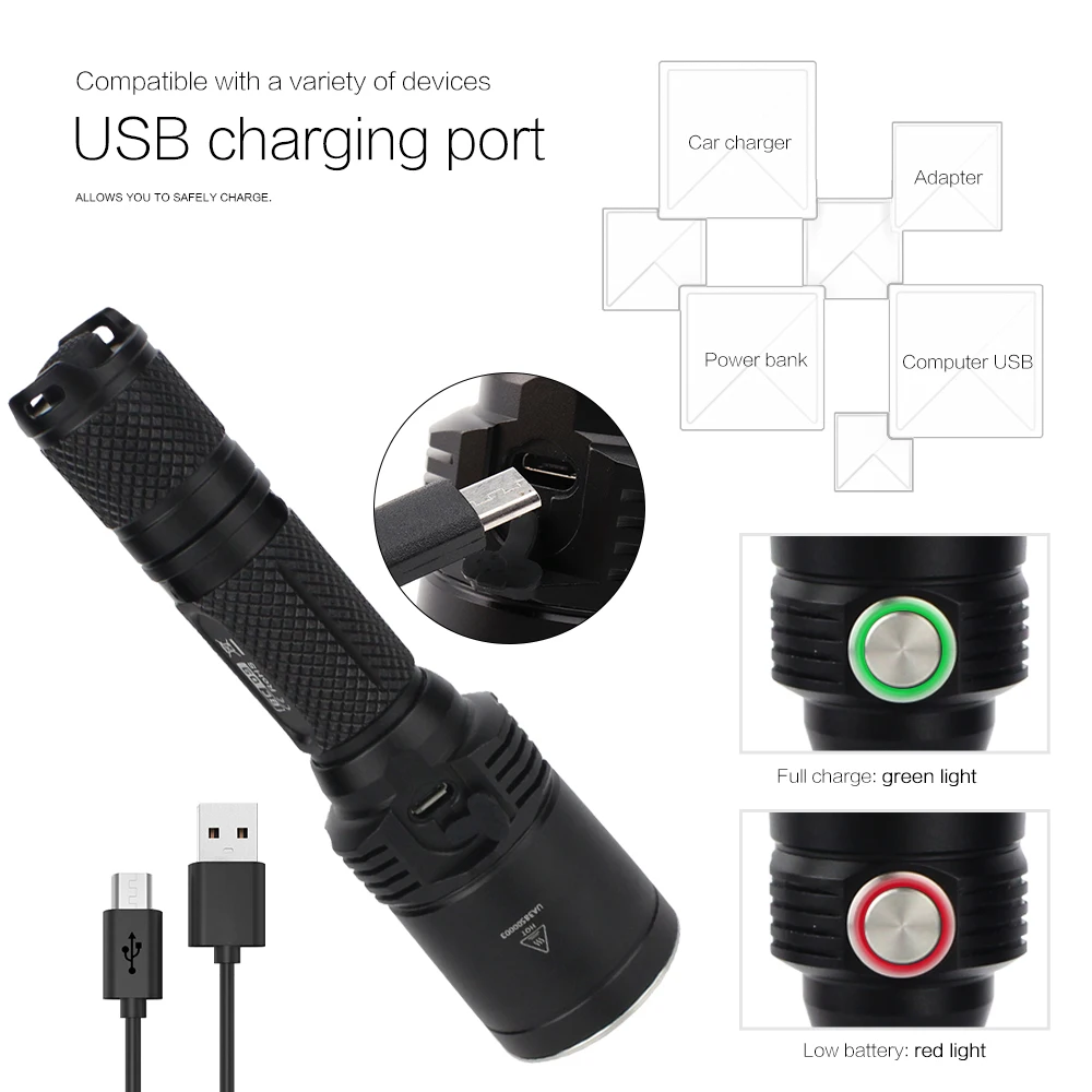 Comprar Asafee-linterna Táctica BC09, Luz De Explorador Resistente Al Agua, Recargable Por USB, Ultra Brillante, Blanco, Rojo, Verde Y Azul