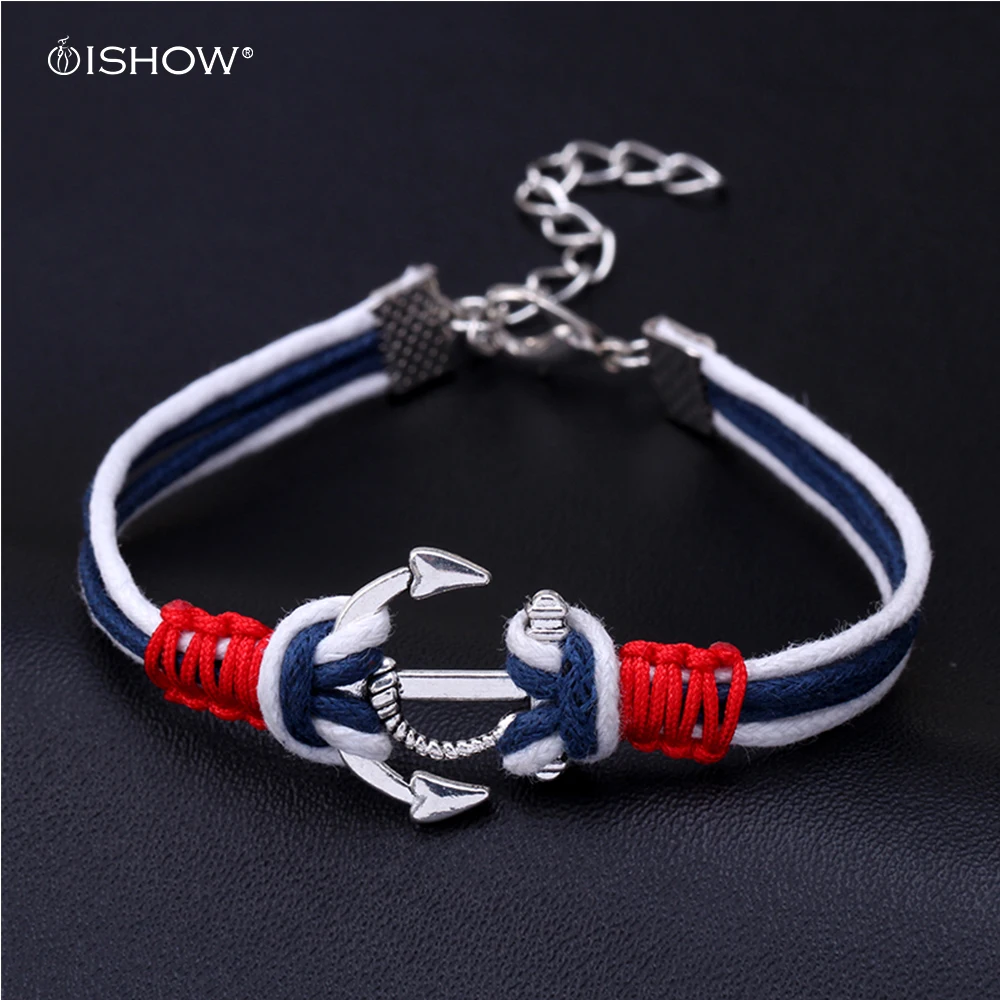 Мода Якорь Браслеты ручной Плетеный якорь многоцветный bracciali тканые с подвесками