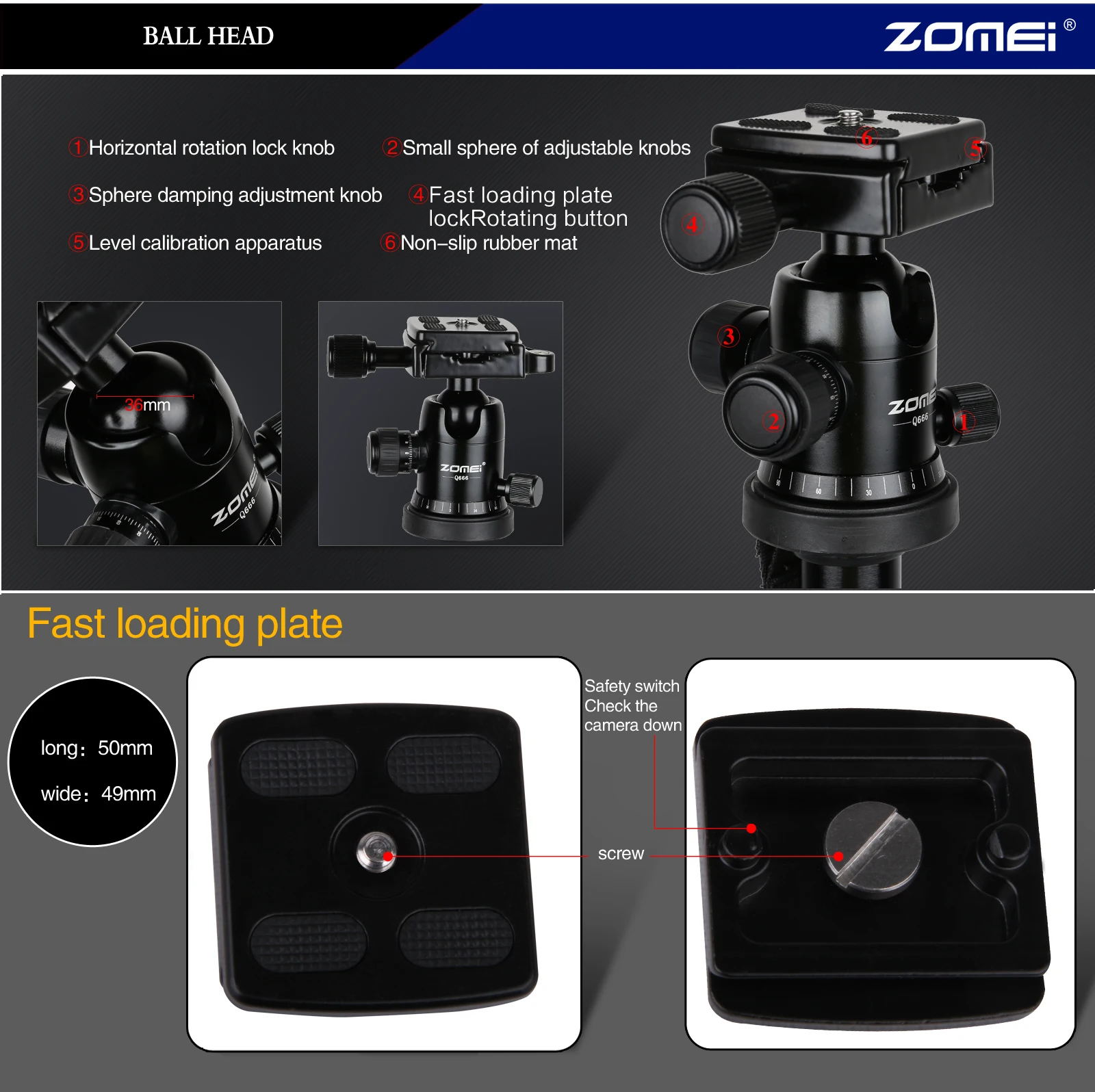 Zomei Q666 Lightweight Tripod For DSLR Camera Ball Head Monopod Tripod Compact Travel Camera Stand For Canon Nikon  SLR Q-666 enlarge