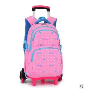 6wheels pink Детский Школьный рюкзак с колесами, Детские рюкзаки на колесиках, Детская сумка на колесиках для девочек, дорожный Рюкзак-тележка сумка для детей - Color: 6wheels pink