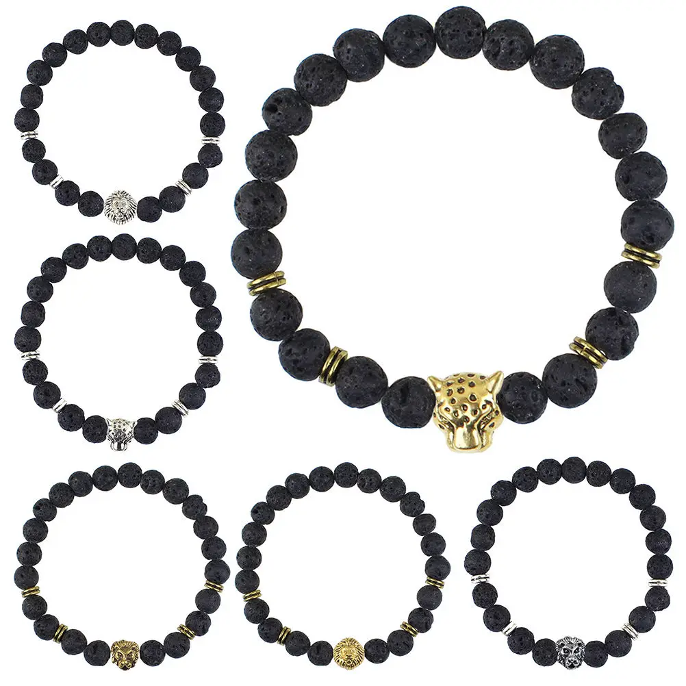 Браслет с черными бусинами 1 шт. Мужской винтажный Ретро головой тигра|head bracelet|strand