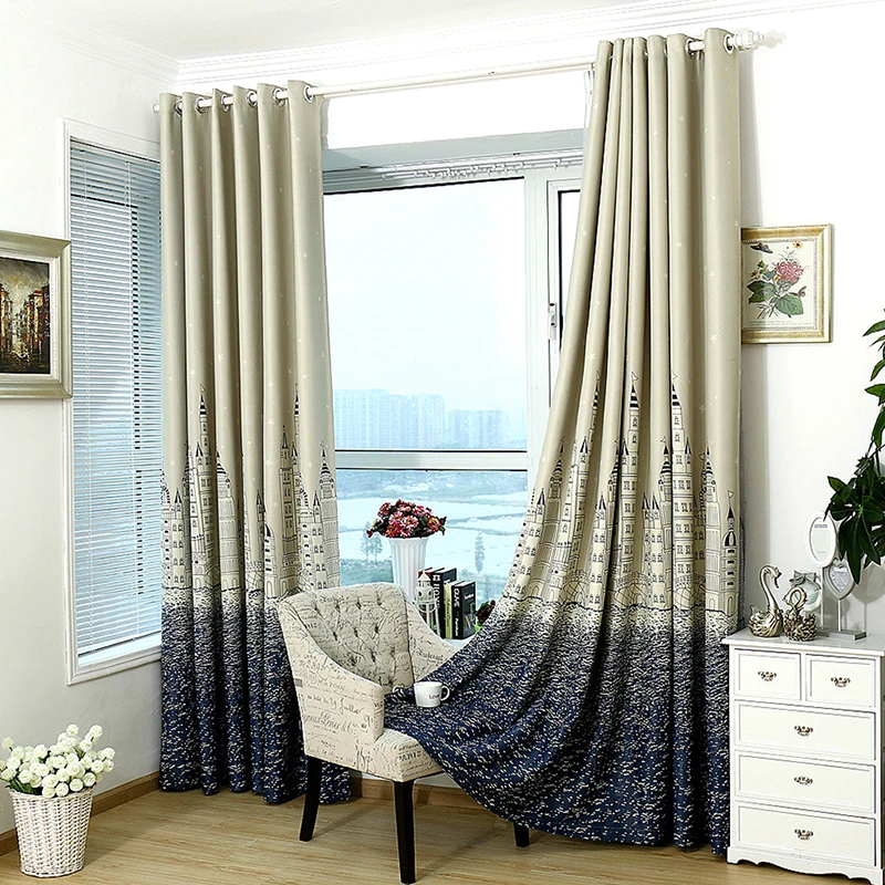 Beige Blue Роскошная Затемняющая штора с рисунком морского замка из мультфильма для гостиной, спальни, кухни, вуали, занавеска для окна, детская занавеска, тюль - Цвет: Beige Blue