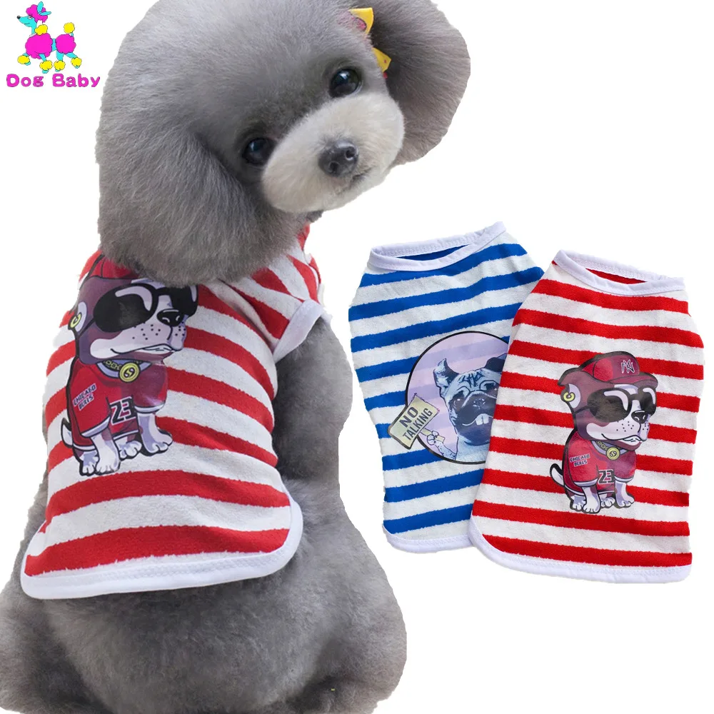 DOGBABY/летняя полосатая одежда для собак футболка хлопковый костюм с принтом жилет