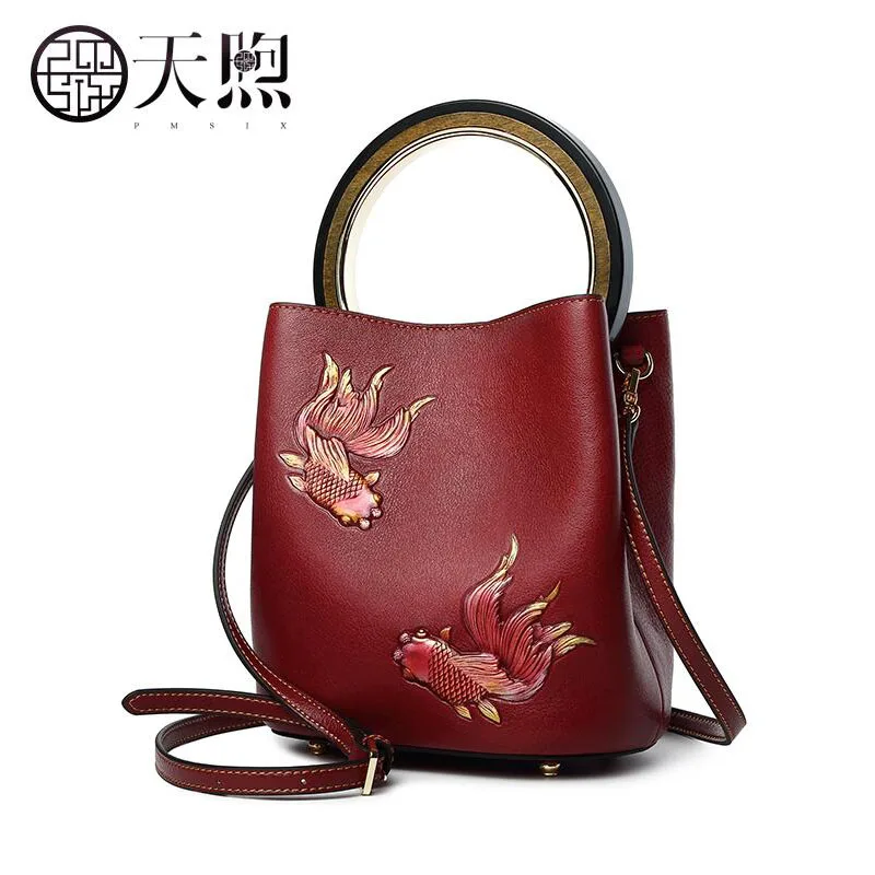 Женская сумка из кожи высокого качества от известного бренда Pmsix сумка-ведро