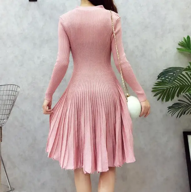 Осень 2017 женское Новое Бандажное яркое шелковое платье с длинным рукавом|pleated