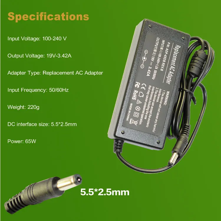 19V 3.42A 5 5*2 мм 65 Вт AC адаптер питания для ноутбука Toshiba Satellite L500 NB300 L300 L350 L775 U400 L755 R850 L730