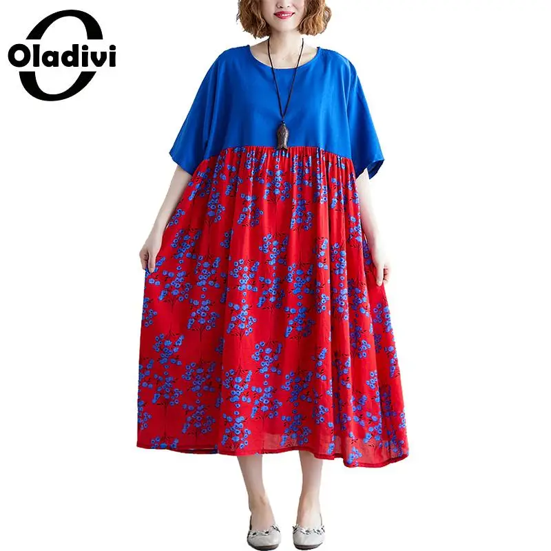 

Oladivi, женская летняя одежда оверсайз, длинное платье с принтом, новинка 2021, повседневные Свободные Лоскутные Макси-платья, женское платье
