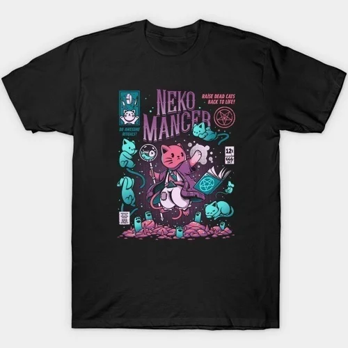 Футболка HAHAYULE Neko Mancer унисекс милая эстетика гранж черная футболка Готическая