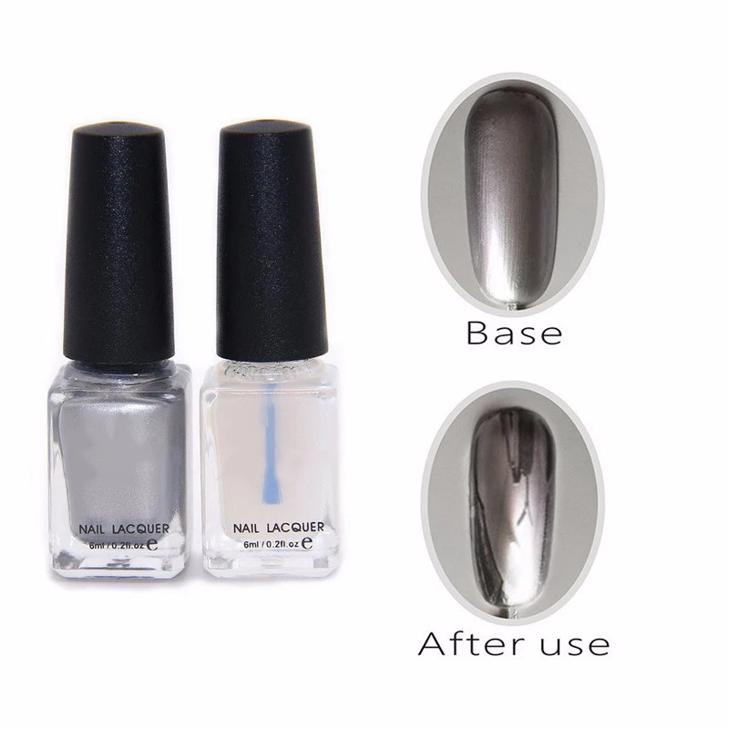 2 шт 6 мл Лак для ногтей метал гель за серебристым зеркалом Metellic эффект лака основа