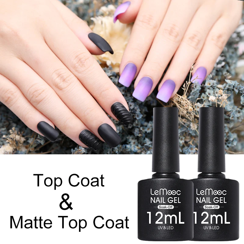 LEMOOC 12ml Base Coat Matte Top Coat Gel Nail Polish No Wiping Long Lasting Transparent Nail Art Soak Off UV Gel Varnish