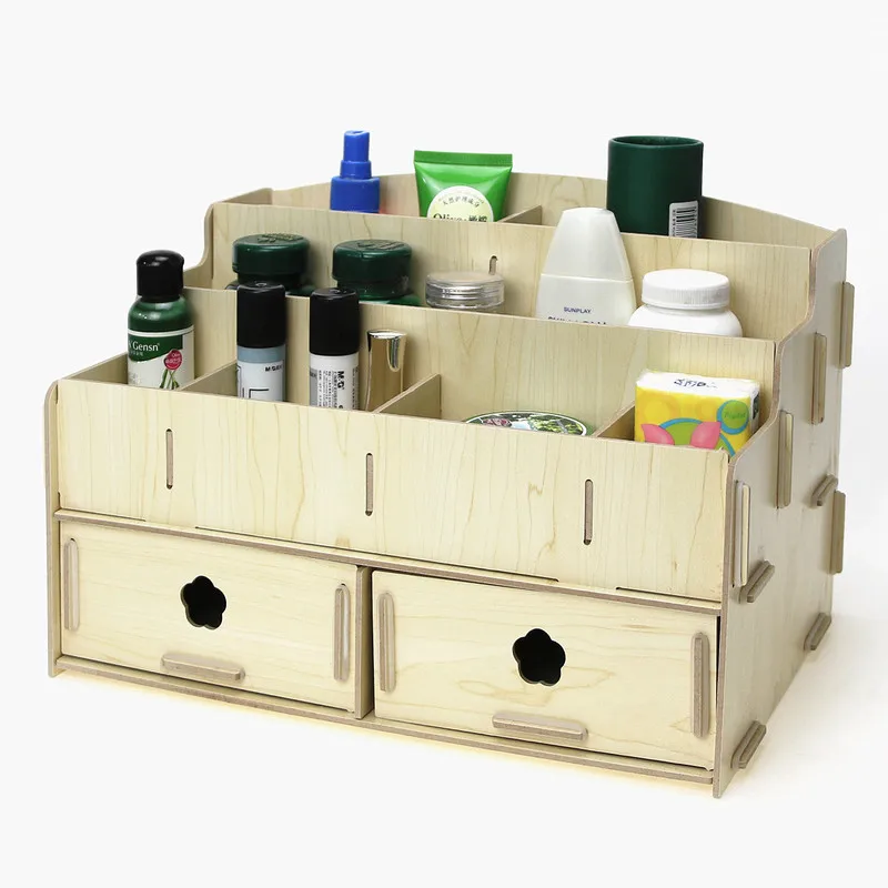 Creative DIY Storage Box Wooden Boxes Multifunctional Desk Organizer Wooded Makeup Office Organizers | Дом и сад