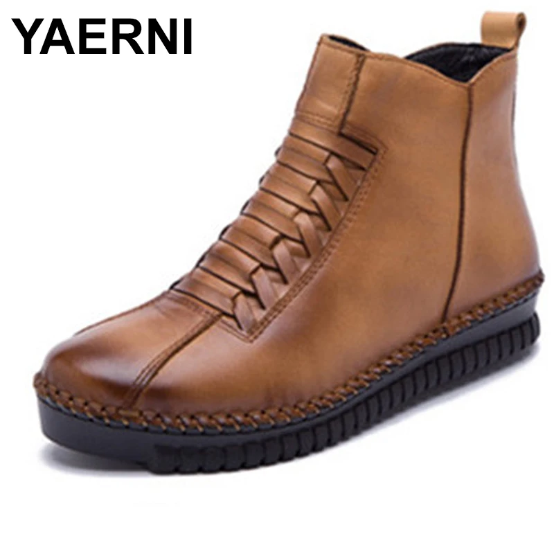 Женские ботильоны из натуральной кожи YAERNI зимние теплые короткие плюшевые
