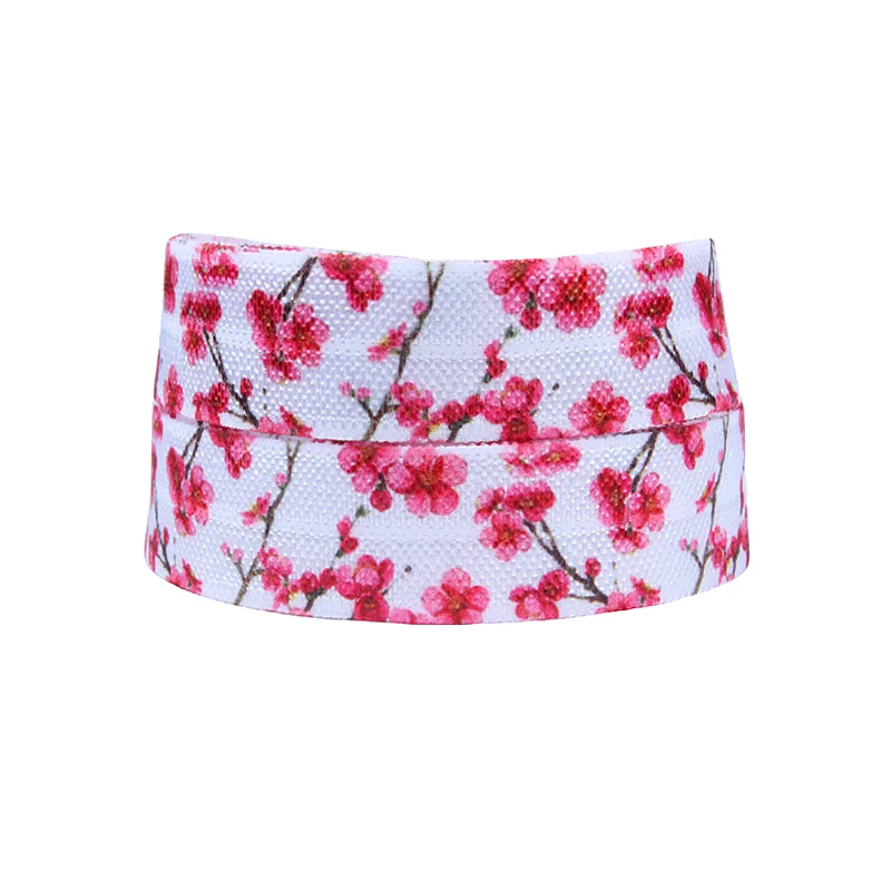 

(50yards/lot) Wholesale pink flower elastic ribbon for baby headbands