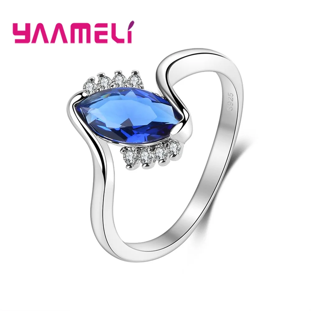 Женские кольца с синим кристаллом, обручальные кольца из стерлингового серебра 925 пробы с кубическим цирконием, Ювелирное Украшение на годо...