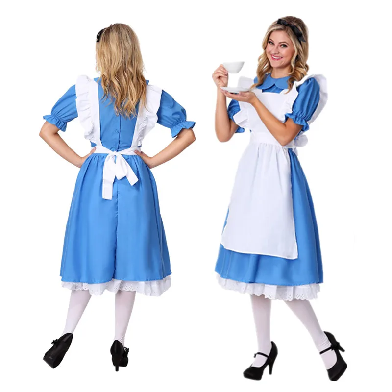 

Sexy Blue Alice in Wonderland Halloween Costume For Women Adult Party Lolita Maid Dress Cosplay Fancy Carnival Costumes