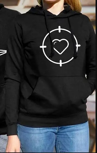 Heart print -- black Parcher толстовки его и ее пуловер Love Arrow пара подходящая Футболка модная одежда Графический джемпер сердце подарок Топ - Цвет: Heart print -- black