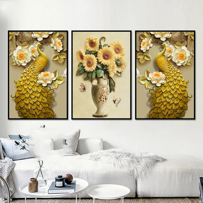 Винтажная рельефная ваза HAOCHU с изображением подсолнуха Красивая павлина