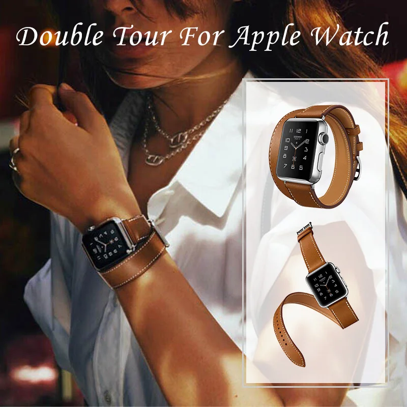 Длинный мягкий кожаный ремешок для Apple Watch Band Iwatch Series 4 3 2 1 40 мм 44 38 42 двойной тур